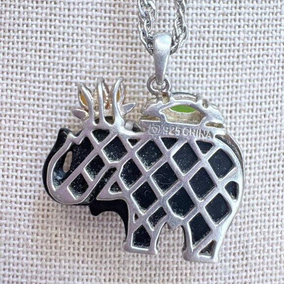 VTG Sterling Silver 925 Multi-Gemstone Elephant Pendant Necklace Size 24" Length - Picture 4 of 13